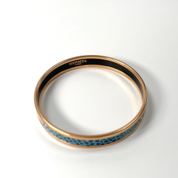 Hermès Thin Rose Gold Printed Enamel Bangle Blue Leopard - Picture 5 of 5